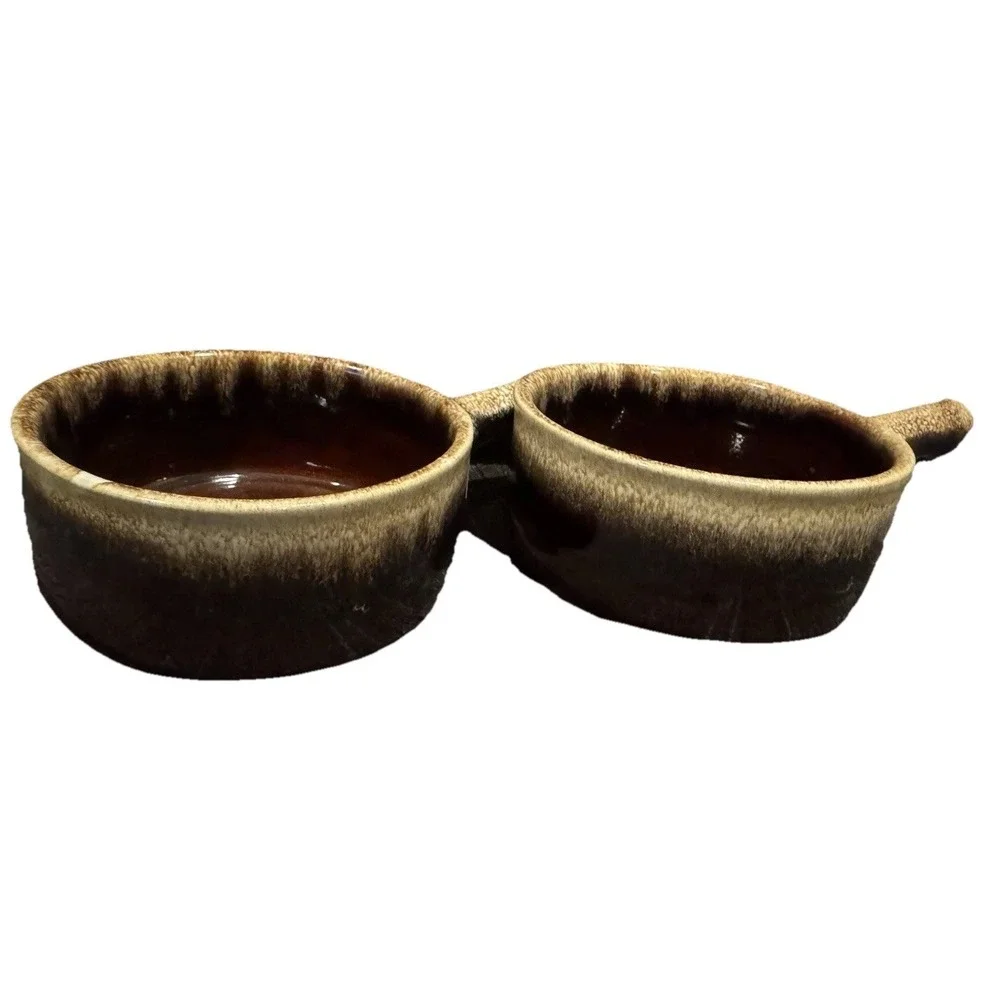 VTG USA Monmouth Maple Leaf Brown Drip Glaze Chili Soup Bowl Stoneware Set Of 2